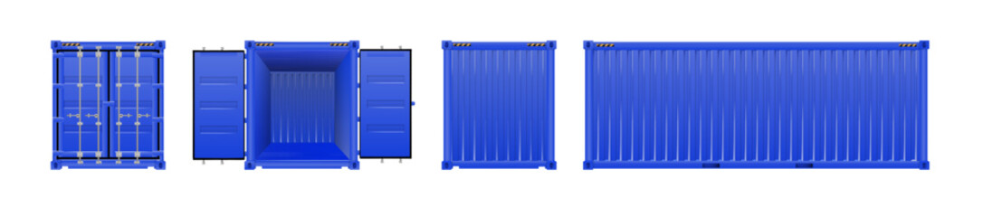 Blue Shipping Cargo Container Twenty and Forty feet. Logistics and Transportation. Vector