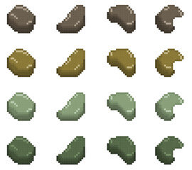 Pixel Art Colorful Rock Pack 4 16x16 Vector