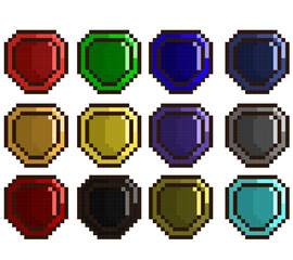 Pixel Art Colorful Shield Pack 2 16x16 Vector