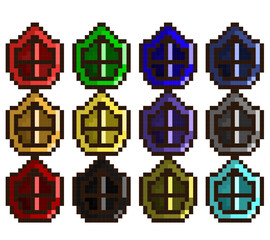 Pixel Art Colorful Shield Pack 1 16x16 Vector