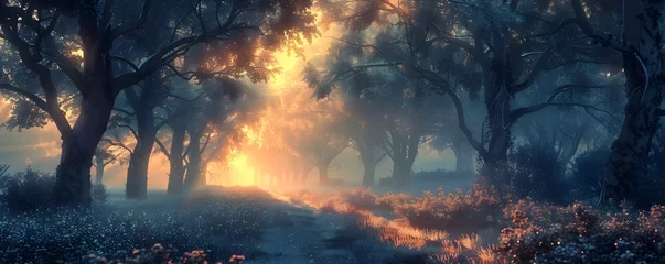 Foto op Plexiglas Misty Dawn Enchantment in the Autumnal Forest Landscape © Wuttichai