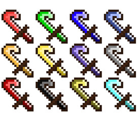 Pixel Art Colorful Sword Pack 3 16x16 Vector