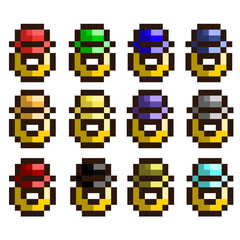 Pixel Art Colorful Ring Pack 1 16x16 Vector