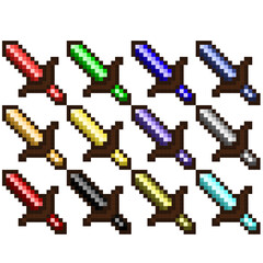 Pixel Art Colorful Sword Pack 1 16x16 Vector