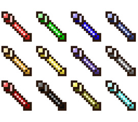 Pixel Art Colorful Wand Pack 1 16x16 Vector