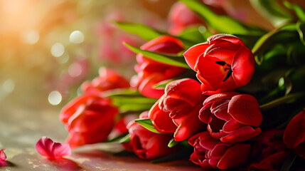 Tulips on a color background with copy space.