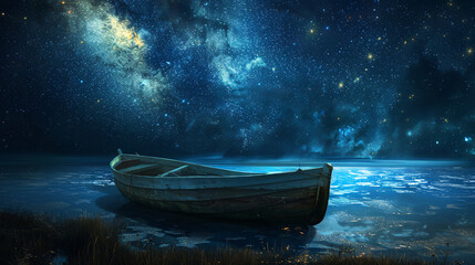 Fantasy boat in a starry night ..