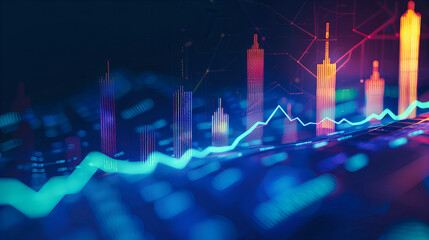 Business and Financial Growth Analysis, Forex and Stock Market Concept in City Background, Double Exposure