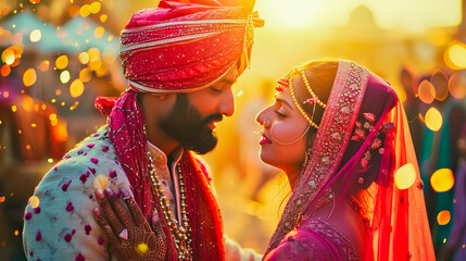 Young Indian couple celebrating traditional festival.