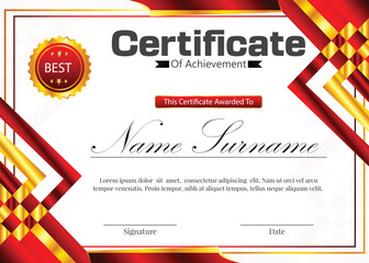 achievement certificate new professional design red golden gradients color in background elements 
