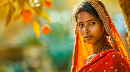 Young Indian woman wearing sari.