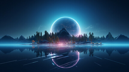 Futuristic night landscape with abstract landscape