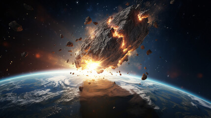 Gigantic asteroids about to crash earth D rendering  - obrazy, fototapety, plakaty
