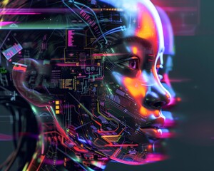 Youthful innocence portrayed through binary art of a childs face 3d render
