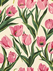 Obraz premium Pink flower pattern on a white background, showcasing intricate floral designs in a vibrant color palette