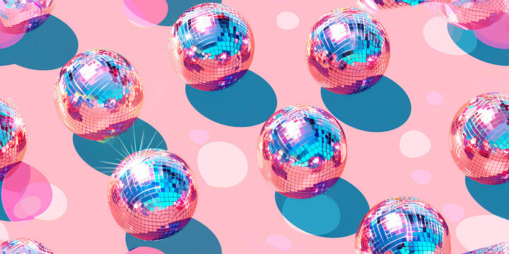 Abstract image of shiny disco balls on a pink background