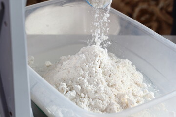Weighing Flour. Making Treacle Pie Series.