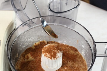 Adding Ground Cinnamon into Mixture for Filling. Making Treacle Pie Series.
