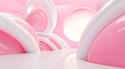 3d rendering of white and pink abstract geometric background. Scene for advertising, technology,...