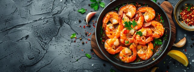 Sizzling Shrimp on Grey Background