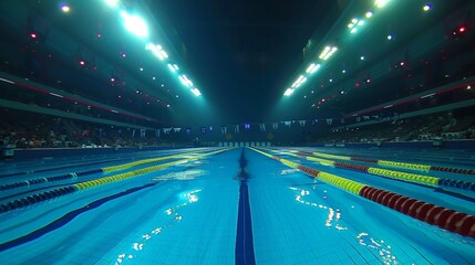Olympic Swimming Pool Underwater View with Starting Line - obrazy, fototapety, plakaty