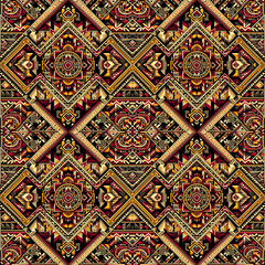 Aztec Patterns in shades of red yellow and black - obrazy, fototapety, plakaty