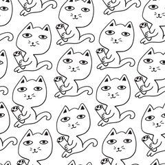 seamless pattern with pet cat character in vector. on animal topic in doodle style. Template for wallpaper background wrapping postcard print