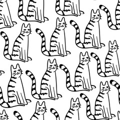 seamless pattern with pet cat character in vector. on animal topic in doodle style. Template for wallpaper background wrapping postcard print