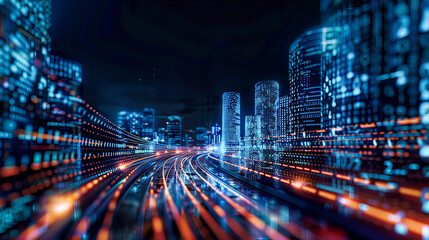 City Night and Speed, Urban Traffic Light Trails on Roads, Concept of Fast-Paced Life and Transportation
