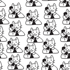 Fototapeta premium seamless pattern with cat character in vector. on business topic in doodle style. Template for wallpaper background wrapping postcard print