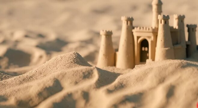 3d view of sand castle on the beach