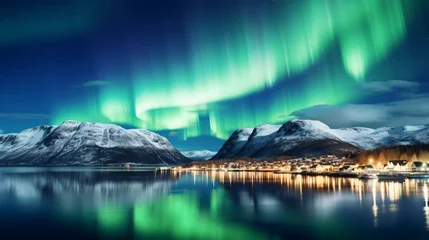 Foto op Canvas Northern lights Aurora borealis in the sky with super © Little