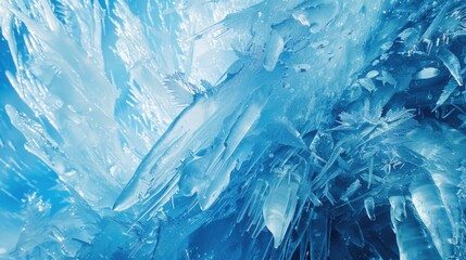 Detailed ice crystals on a vibrant blue backdrop. Suitable for winter-themed designs