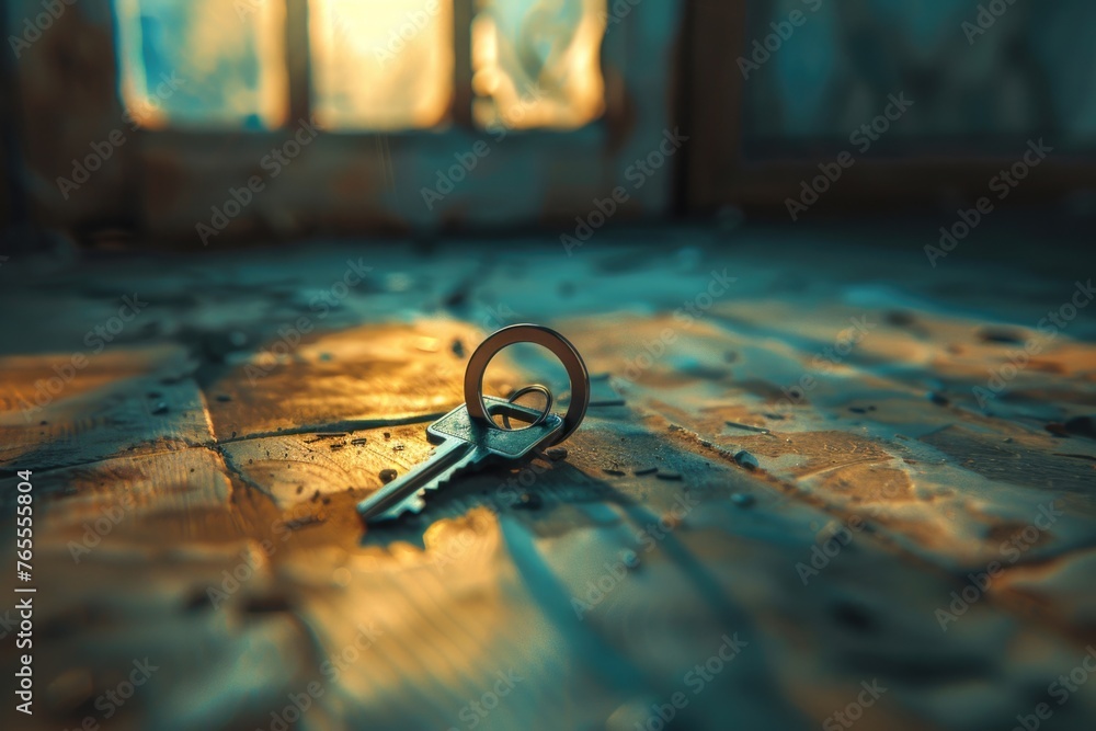 Poster pair of scissors on a wooden surface, suitable for various projects