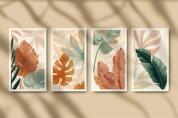 Three vibrant paintings of tropical leaves, perfect for adding a touch of nature to any space