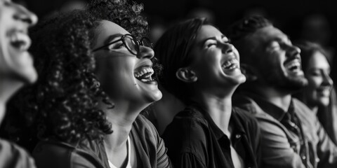 A joyful group of people sharing laughter. Ideal for social media or advertising campaigns