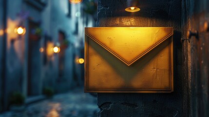 An image of a mail envelope hanging on the side of a building. Suitable for business or communication concepts