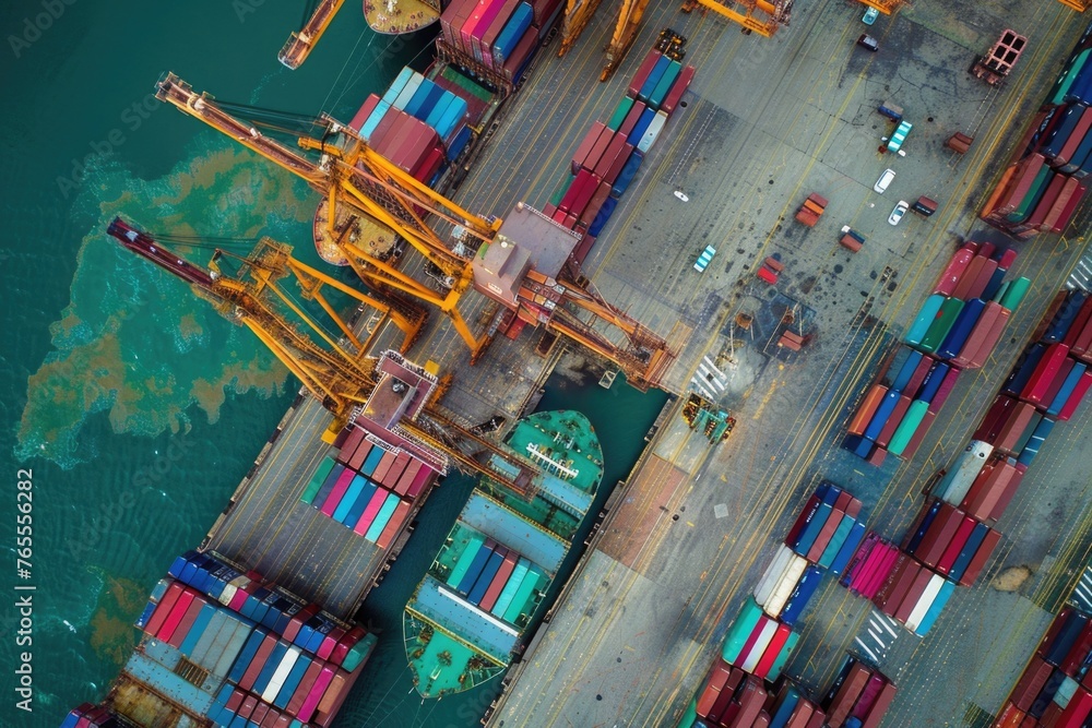 Leinwandbilder aerial view of a large container ship at a dock. suitable for transportation and logistics concepts