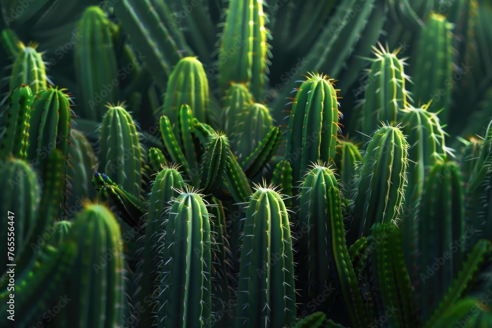 Poster a large group of cactus plants in a field. ideal for nature or desert themes