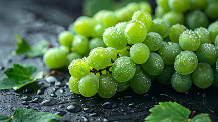 Fresh grapes isolated on dark surface. Health food. 