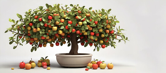 Fototapeta premium Orchard tree with ripe red apples, cut outcollection of red apples isolated on white background generative by ai..