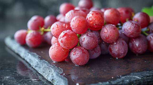 Fresh grapes isolated on dark surface. Red grapes. Health food. 