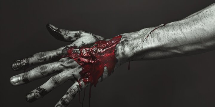 A gruesome image of a bloody hand holding a bleeding heart. Perfect for Halloween or horror-themed projects