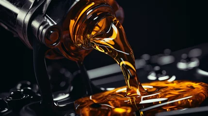 Fototapeten Pouring changing car engine oil   . © Little