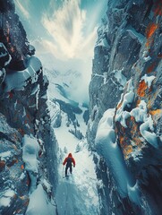 Transform the intensity of extreme sports into a visually stunning wide-angle image Use composition and perspective to showcase the bravery and skill of athletes pushing the boundaries of whats possib - obrazy, fototapety, plakaty