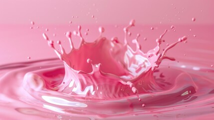 Vibrant pink liquid splashing on a smooth surface. Ideal for advertising and promotional materials