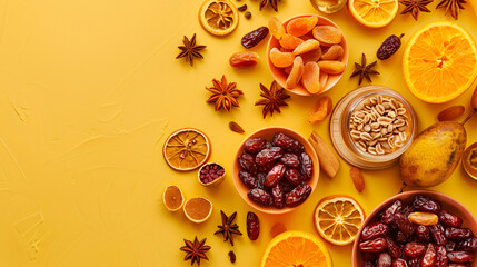 Ramadan kareem holiday concept with dried dates fruits