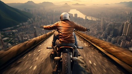 Descending a Curving Mountain Highway on a Motorcycle
