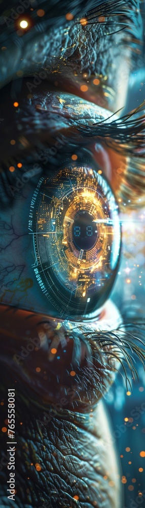 Poster capture the essence of innovation with a dynamic worms-eye view design showcasing the intersection o