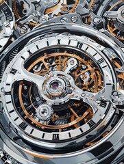 Illustrate the complexity of a mechanical timepiece from a perspective that showcases the inner workings and fine details that set it apart, focusing on the beauty of functionality